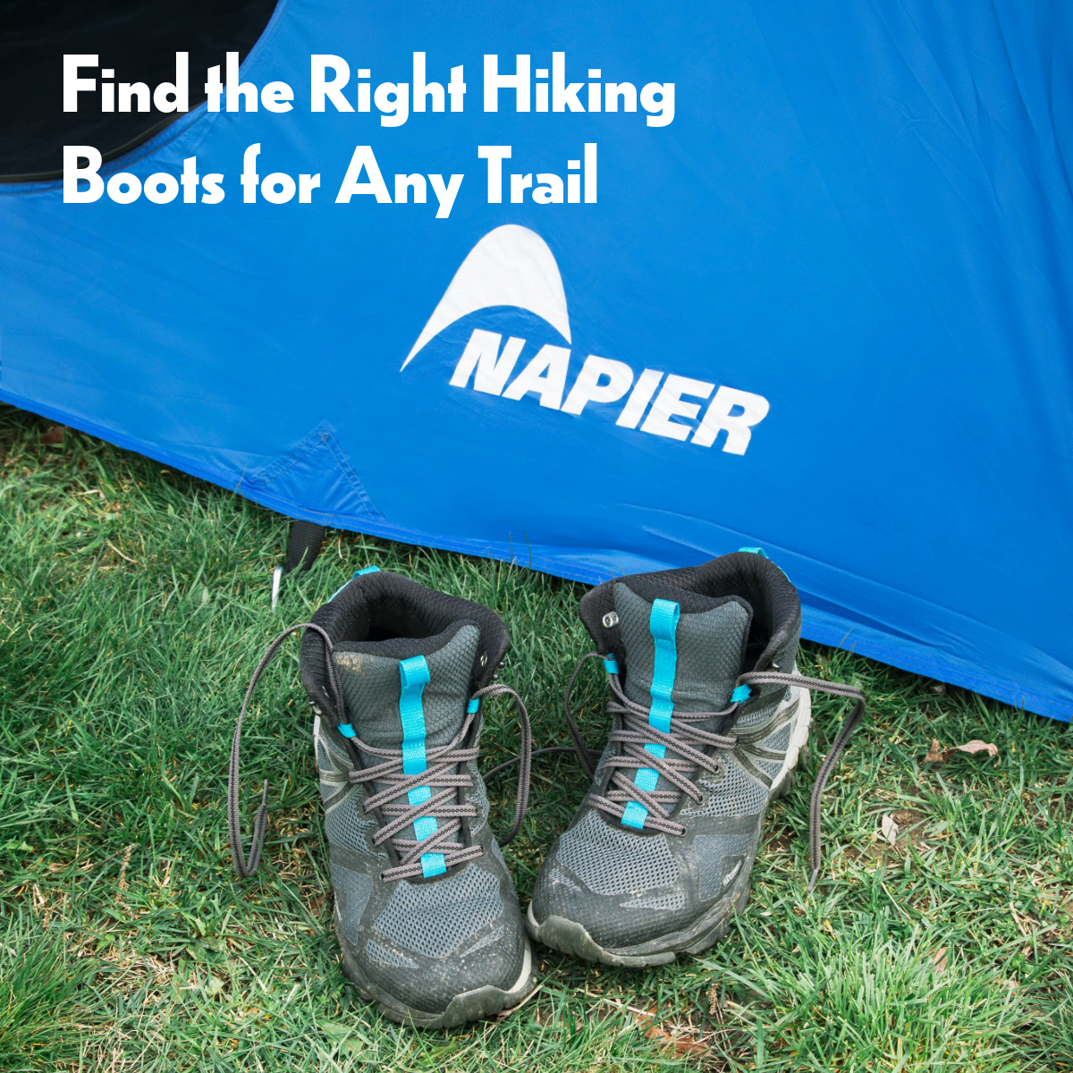 Hiking boots placed in front of Sportz tent